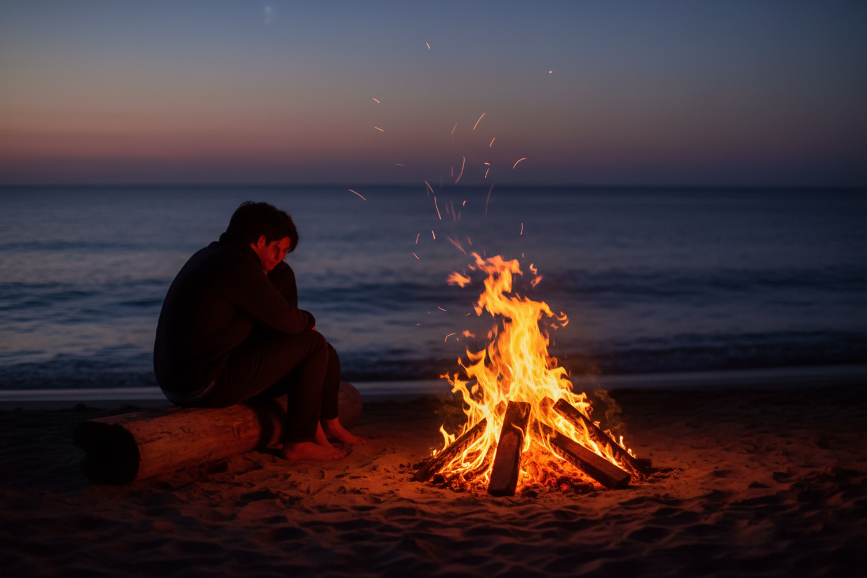 couples silouhette by a fire